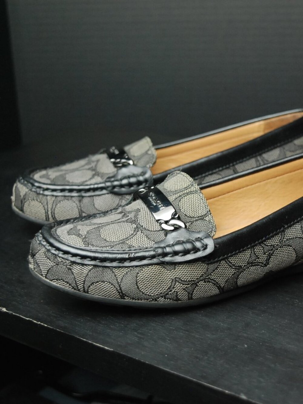 COACH Black Olive Signature Logo Leather Monogram Loafers Women's Shoes - Picture 5 of 11